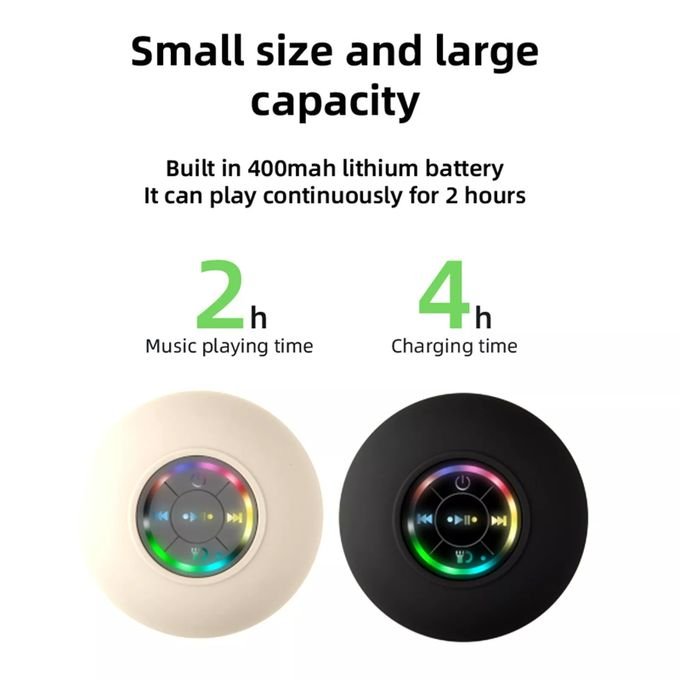 Waterproof Bluetooth Speaker with Large Suction Cup and Light