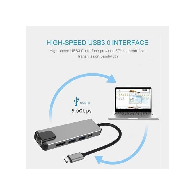 Grey 5-in-1 USB 3.0 Type-C Hub Adapter in kumasi