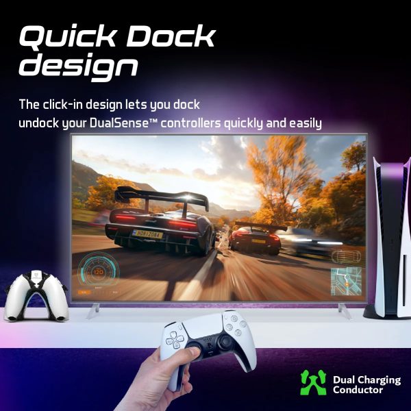 Vertux DualSense Controller Charging Dock for PS5 – 2-in-1, White — product view 5