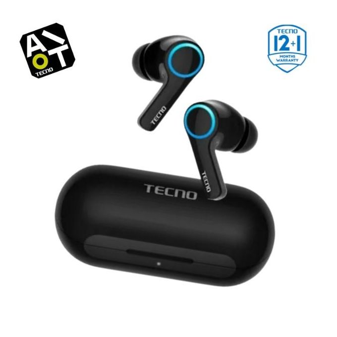 TECNO HiPods 3 - True Wireless Stereo Earbuds with Enhanced Active Noise Cancellation and IPX4 Rating, Featuring Touch Control and Bluetooth 5.0 - Black, Includes 13-Month Warranty