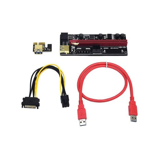 Hanergy Ver009S PCIe Riser Card Adapter - USB 3.0 PCI-E 1X to 16X Extender with 16A Power Supply, 4 Durable Capacitors, 6-Pin Connector, 60cm Cable for GPU Mining