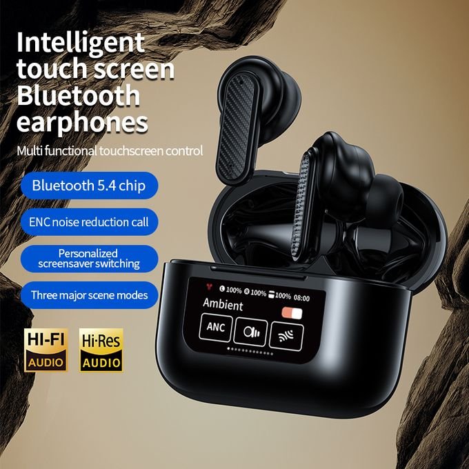 YW08 TWS Wireless Earbuds with Touch Control and LCD Screen – Black in kumasi