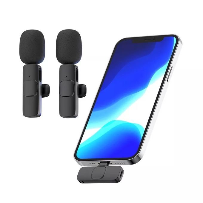 Compact 2-in-1 Wireless Lavalier Microphone for Audio and Video Recording - Compatible with iPhone and Android Devices - Black
