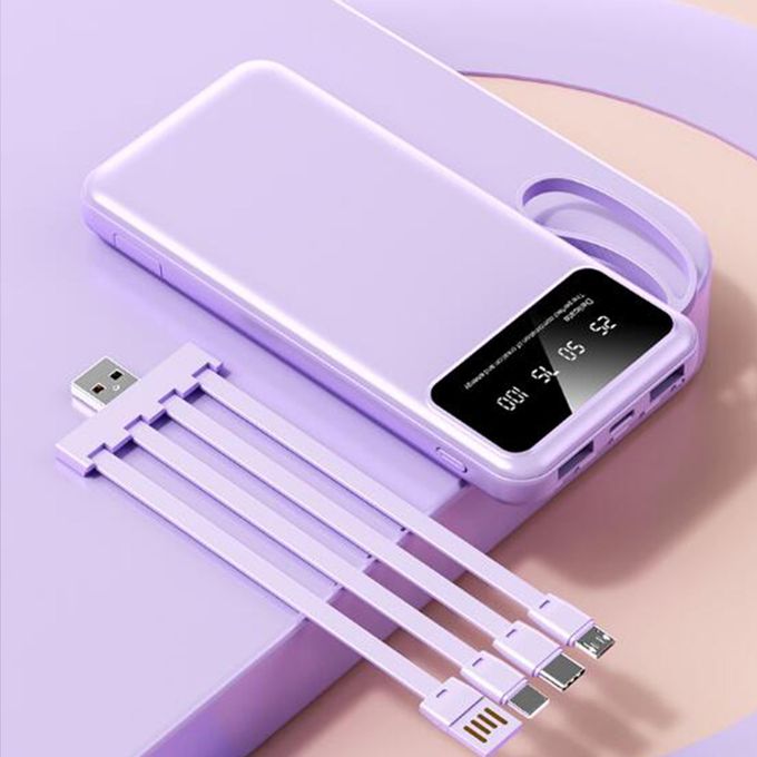 4-in-1 Ultra-Slim 20000mAh (74Wh) Portable Power Bank with Integrated USB, Type-C, Micro-USB, and Lightning Cables, Dual Input (Micro USB & Type-C), LED Display, Fast Charging –…