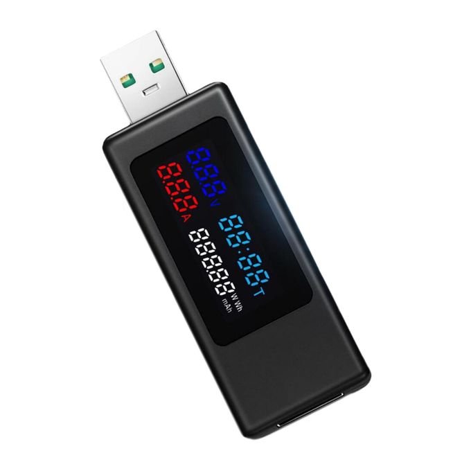 Digital Color Power Meter for USB Voltage and Current Monitoring - Black