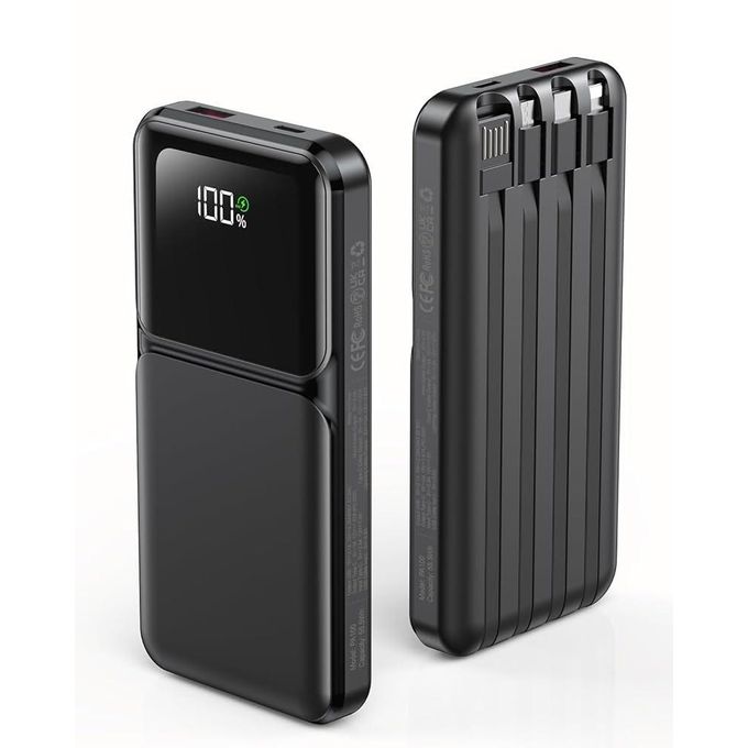 4-in-1 Ultra-Slim 20000mAh (74Wh) Portable Power Bank with Integrated USB, Type-C, Micro-USB, and Lightning Cables, Dual Input (Micro USB & Type-C), LED Display, Fast Charging -…