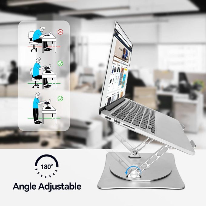 V3.1 Adjustable Laptop Stand with 360° Rotating Base – Foldable Aluminum Alloy Design in Silver