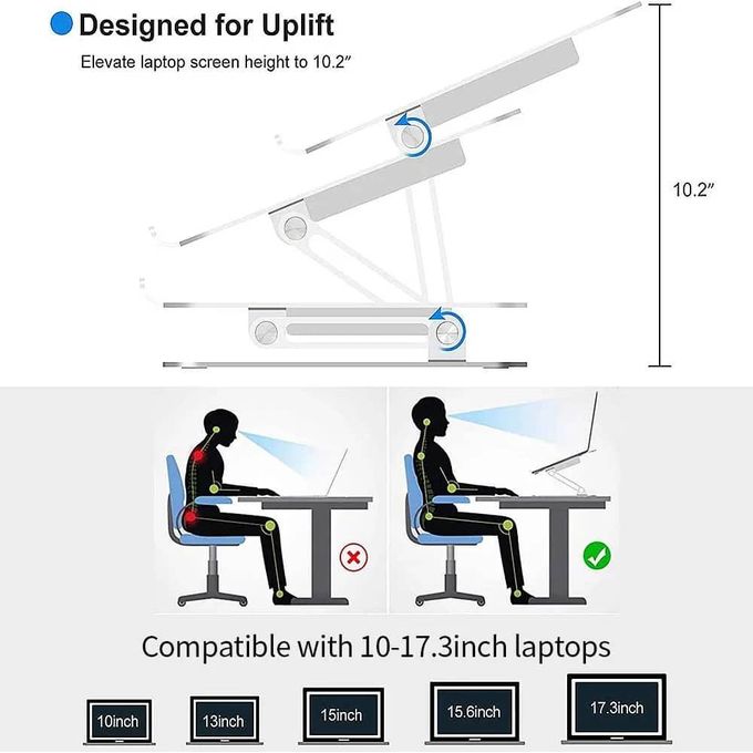 Foldable Adjustable Aluminum Alloy Laptop Stand with Cooling Fan – Non-Slip Holder for 10-17.3 inch Laptops – Silver — product view 5