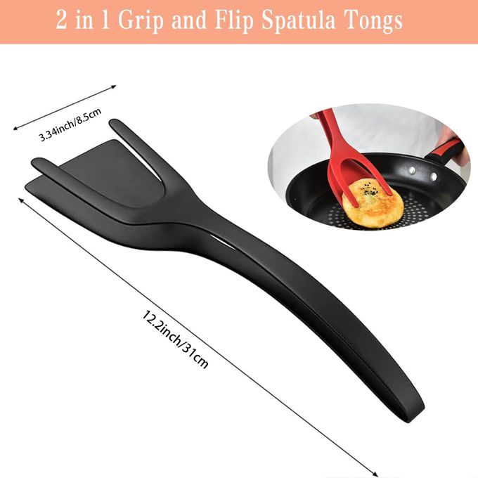 Dual-Function Flip Spatula Tongs for Kitchen Cooking (Available in Black and Red)