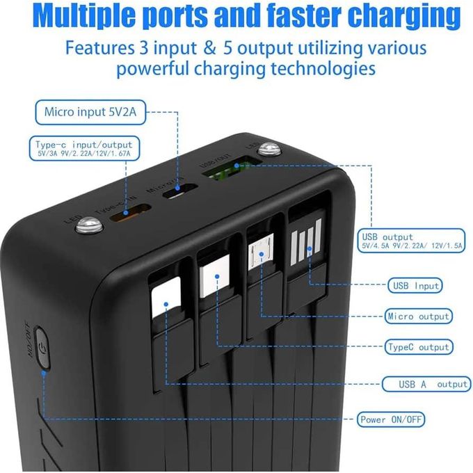 30,000 mAh Black Portable Power Bank