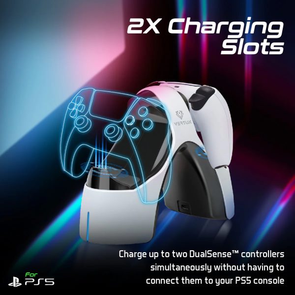 Vertux DualSense Controller Charging Dock for PS5 – 2-in-1, White — product view 4