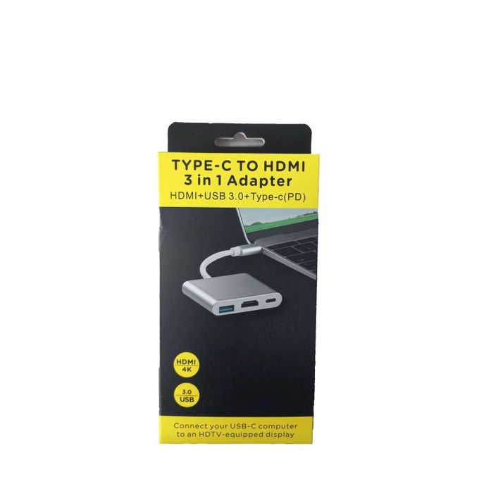 3-in-1 USB-C to HDTV Adapter – HDMI 4K, USB 3.0, USB-C PD in Silver