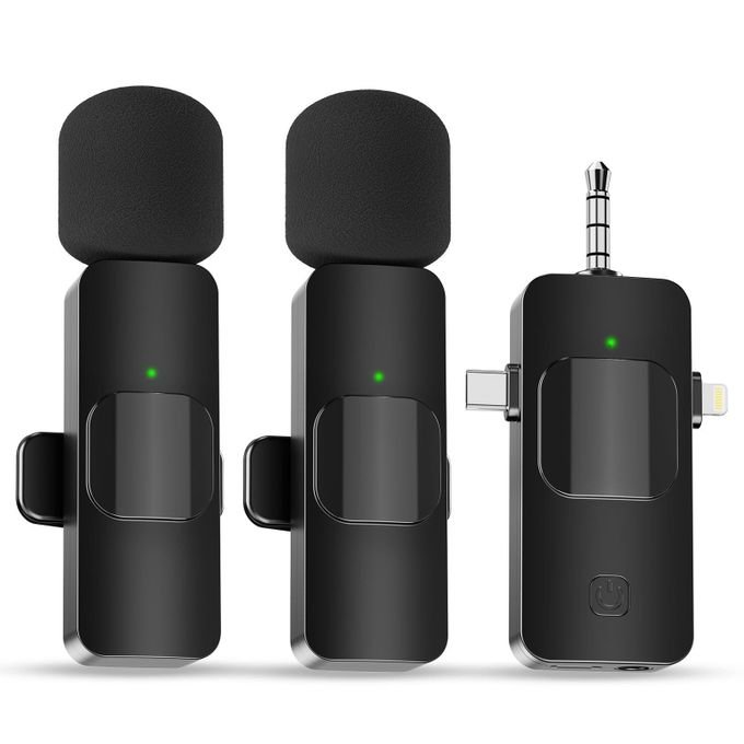 Wireless Dual Microphone Lavalier for Phones and Cameras - Black