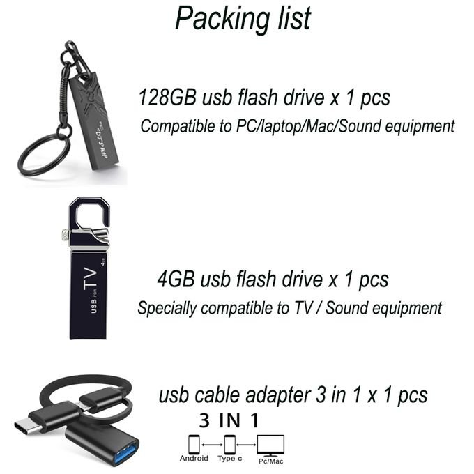 128 GB OTG USB Flash Drive Type C Adapter – Set of 3 – Black in kumasi