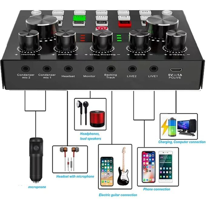 BM800 Microphone Kit with V8S Sound Card and Black Tripod — product view 4