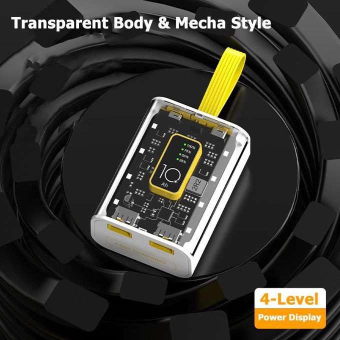 TiLECC Mechapunk 10,000mAh Transparent Power Bank with Interface and LED Light for Fast Charging