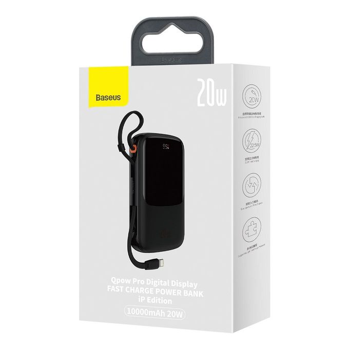 Baseus Qpow Pro 10000mAh Power Bank with Digital Display, 20W Fast Charging, iP Edition – Includes 0.3m Type-C 3A Charging Cable – Black — product view 2