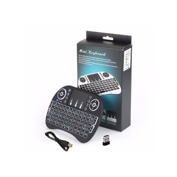 Black Wireless Mini Keyboard with Backlit, Touchpad Mouse, and Remote Control — product view 2