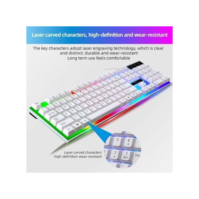 White Wired Gaming Keyboard and Mouse Combo with Colorful Glow