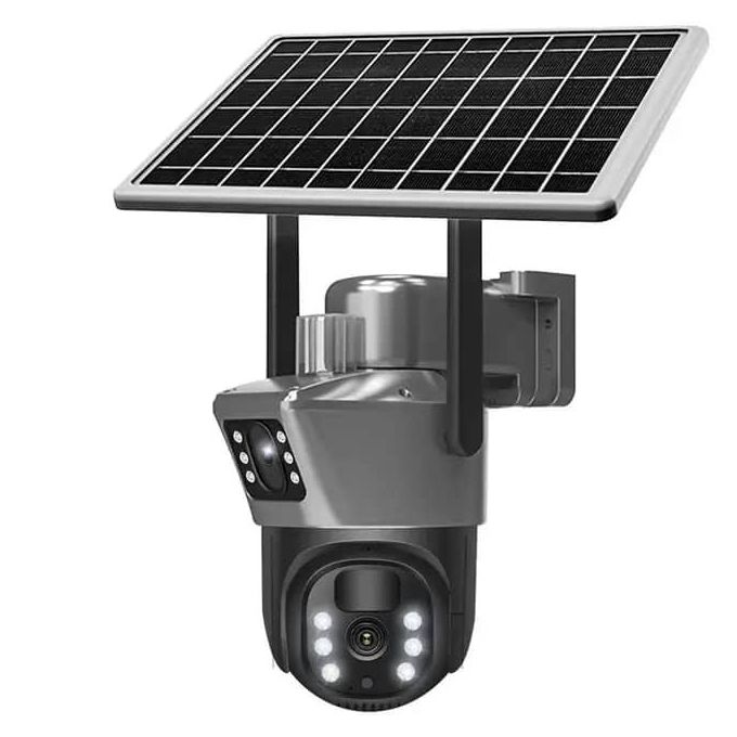 Black/Gray 4G SIM Solar-Powered CCTV Camera with Dual Lenses