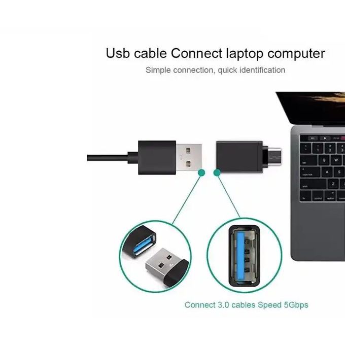 Black Type C OTG Adapter: Male iOS to USB 3.0 Type A Female — product view 3