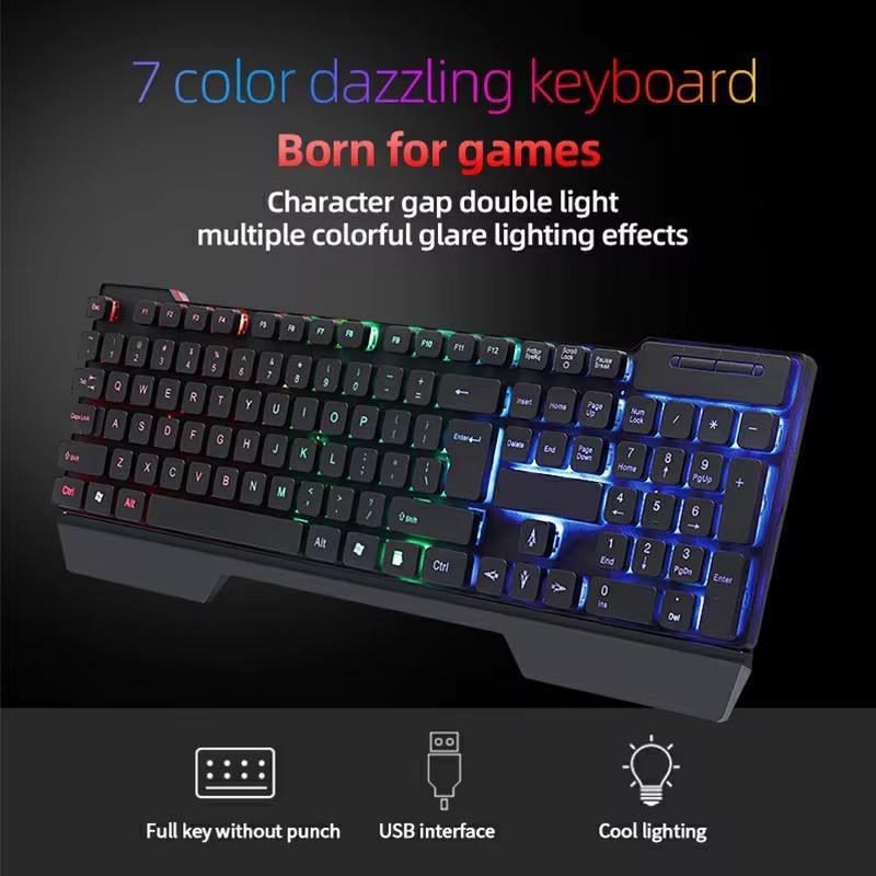 Buy MFTEK RGB Rainbow Gaming Keyboard and Mouse Combination, Blue Illuminated PC Gaming Headset with Microphone, Large Gaming Mouse Pad, USB Cable Bundle for Laptop, Computer, Gamer, Game, Office in Kumasi