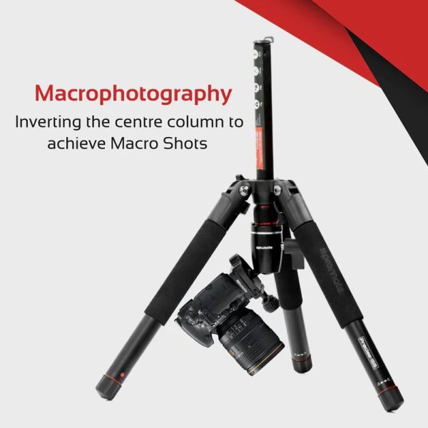 Promate 5-Section Aluminum Tripod for Travel Featuring Built-in Monopod