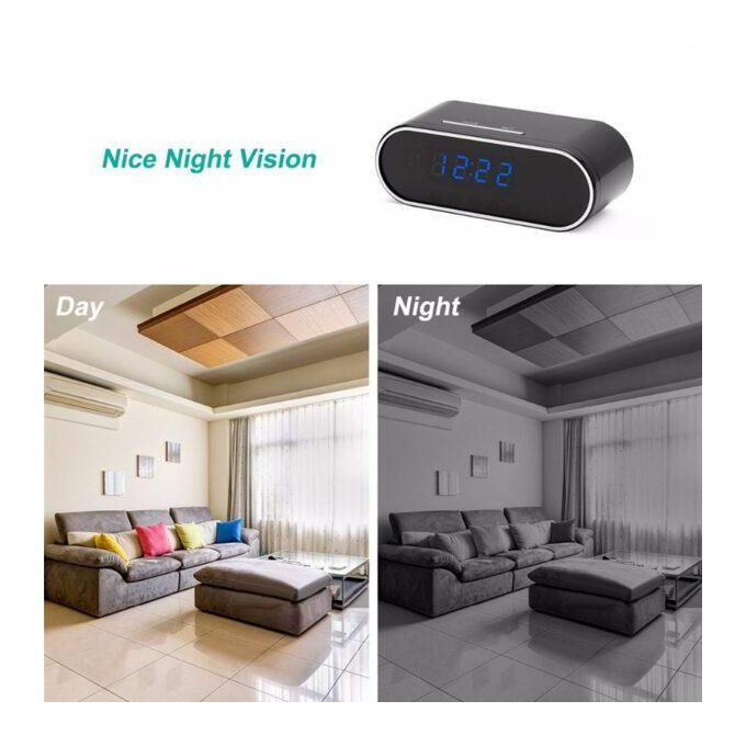 Black WiFi Hidden Camera Digital Clock for Table or Desktop