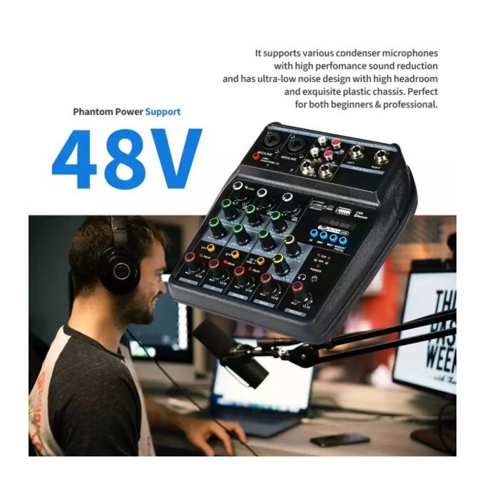 Black Professional 4-Channel Audio Mixing Console