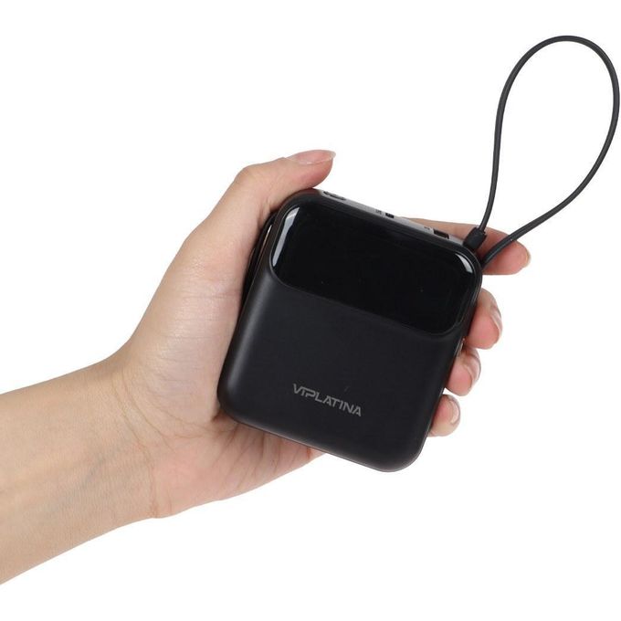 VIPLATINA VP16 10,000 mAh 22.5W Fast Charge Mini Power Bank (PD & QC 3.0) with Dual Charging Cables – Black
