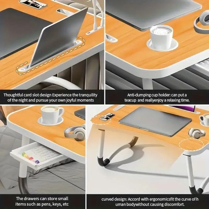 Black Extra Large Portable Multi-Function Tray Stand Computer Desk with Drawer