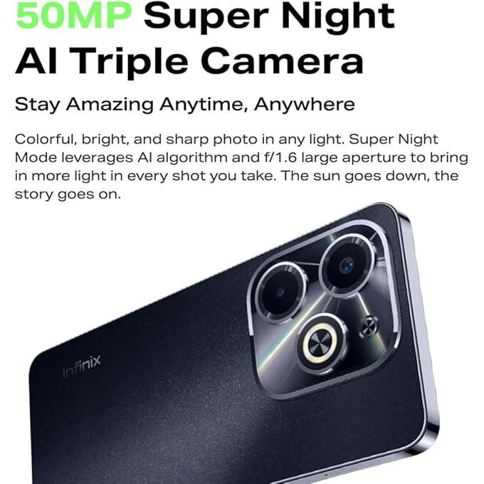 Infinix Hot 40i – 6.5-Inch Display – 256GB Storage + 8GB RAM – 50MP Rear Camera / 32MP Front Camera – 5000mAh Battery – Black – Includes 12-Month Warranty in kumasi
