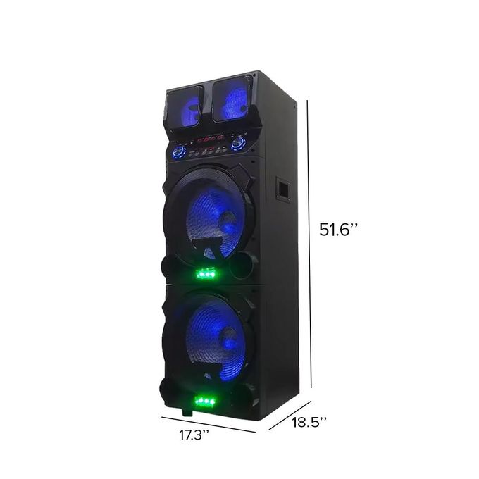 Versadrive 15 – 3000W 15″ Bluetooth Rechargeable Active DJ Speakers with LED Lights and 2 Microphones – Black