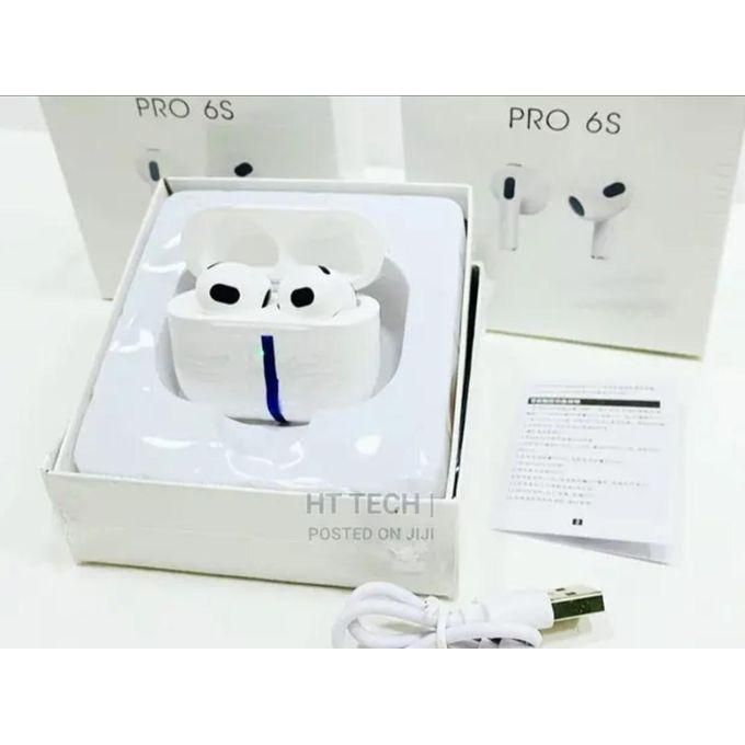 White TWS Pro 6S Wireless Earbuds