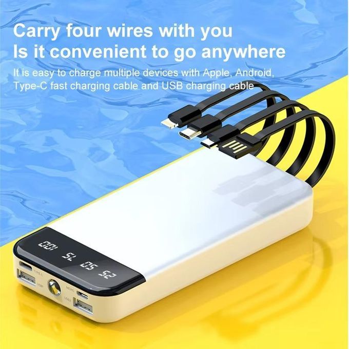 10000mAh Portable Power Bank with 4 Built-In Cables and 2A Fast Charging, Featuring a Flashlight