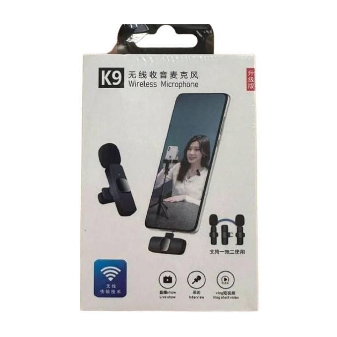 K9 Wireless Lavalier Microphone – Lapel Mic for YouTube, Facebook, and TikTok Live Streaming – Black