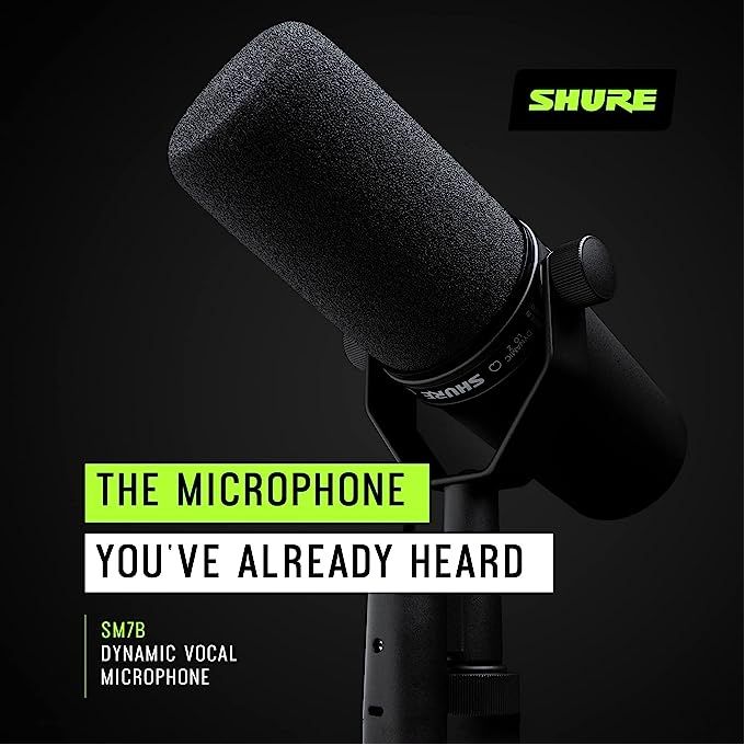 Shure SM7B Dynamic Microphone for Broadcasting, Podcasting, and Live Stage Recording – Black