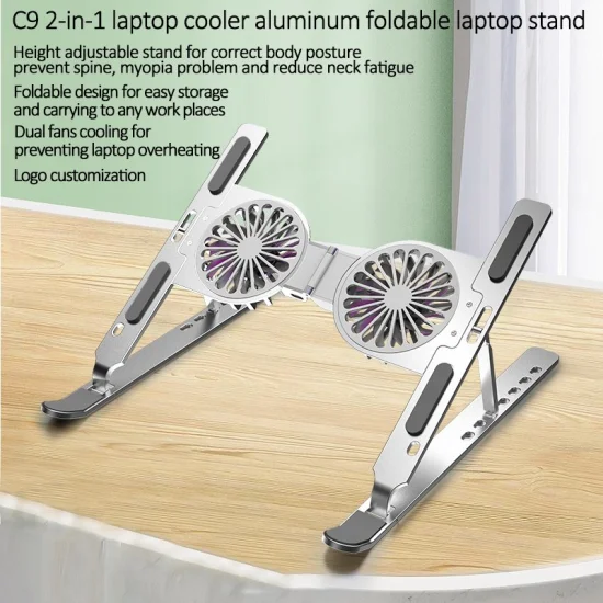 Aluminium Foldable Adjustable Laptop Stand and Cooling Pad – C9