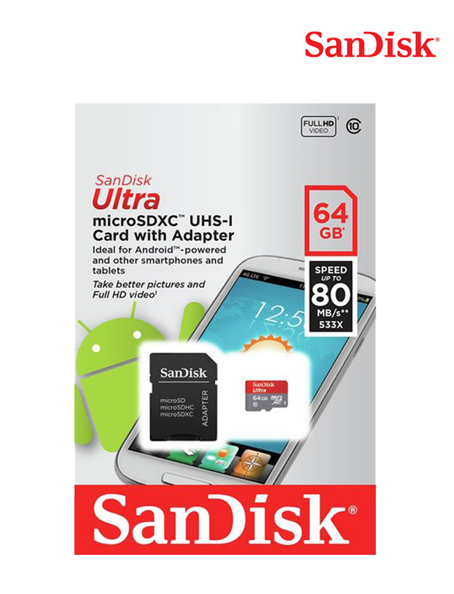 SanDisk Ultra 64GB MicroSDXC Card - 80MB/s Speed