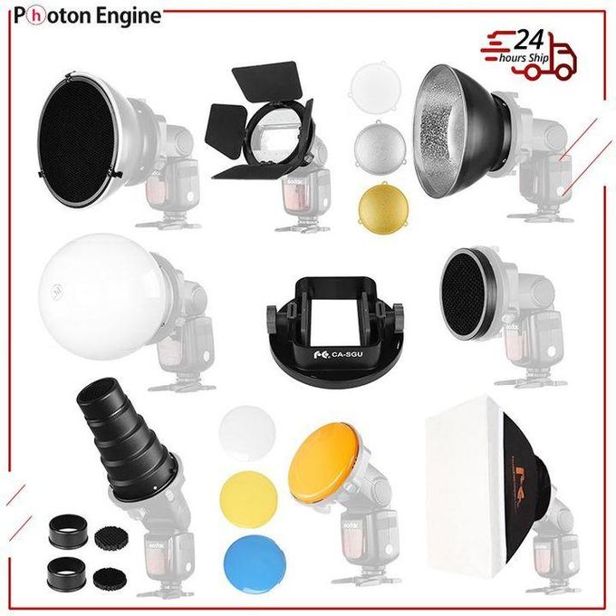 Black Softbox Barn Door Beauty Dish and Soft Conical Snoots with Standard Reflector for Flash Accessories