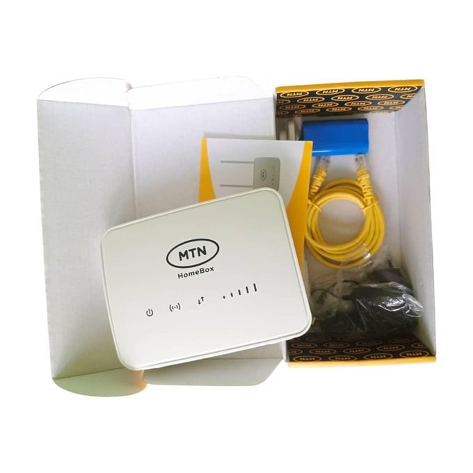 MTN HomeBox 4G Universal Router with Backup Battery – White and Yellow Packaging