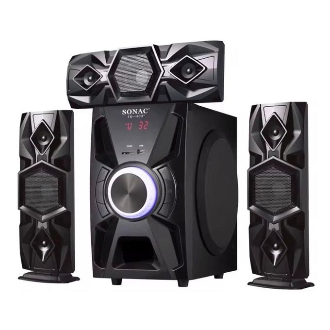 Black Bluetooth Home Theater System with USB and AC/DC Compatibility