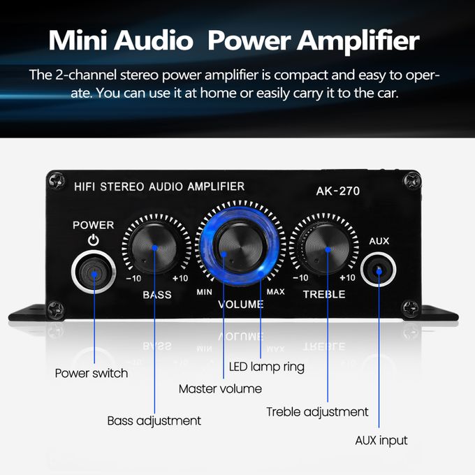 AK270 Portable 2-Channel Stereo Mini Audio Amplifier