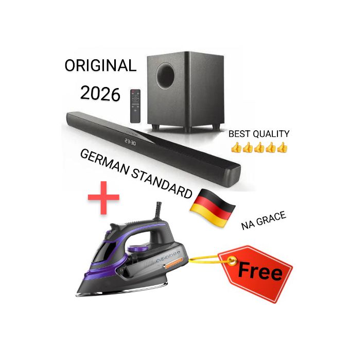 JVC High-Quality Powerful Deep Bass Wireless Soundbar with Built-In Features + Complimentary Steam Iron