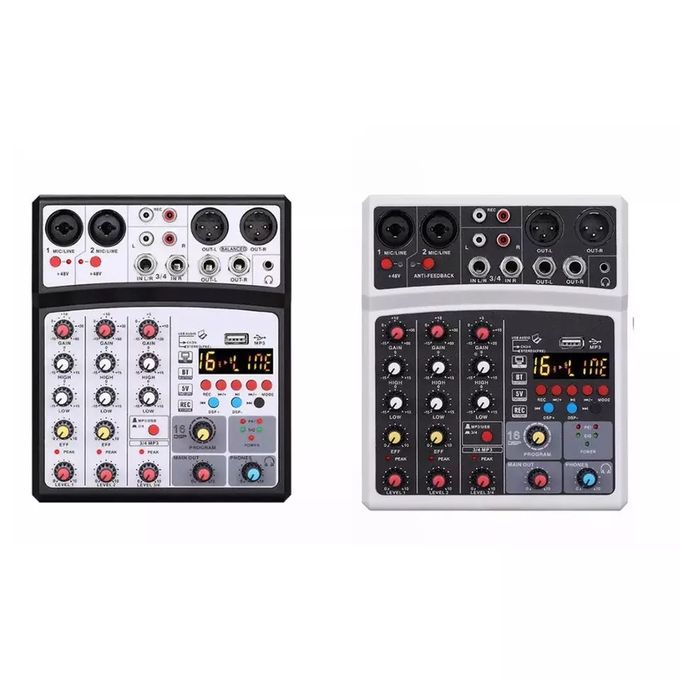 Black Portable 6-Channel Bluetooth Audio Mixer with Integrated Sound Card for PC