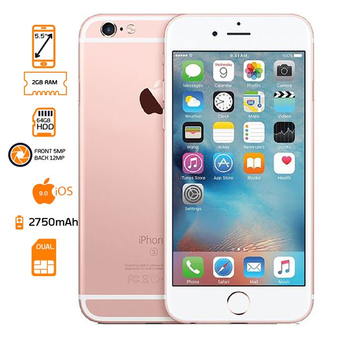 Apple iPhone 6s Plus - 64GB Storage - 2GB RAM - 12MP Rear Camera / 5MP Front Camera - Rose Gold