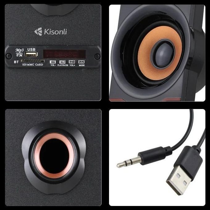 Kisonli Black Wooden Bluetooth Subwoofer with Bass and Remote Control