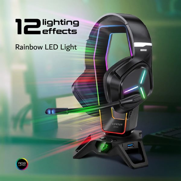 Vertux Gaming Headset Stand Featuring Immersive 7.1 Audio Ports