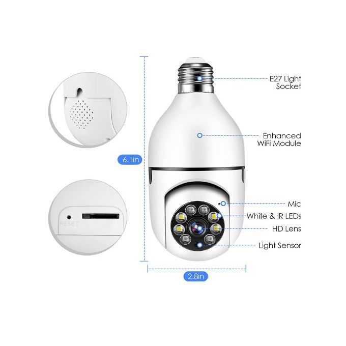 1080p Pan-Tilt Outdoor WiFi Light Bulb Camera – White
