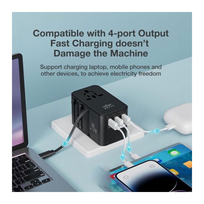 Brave Travel BTC-36 Black 20W GAN 3-Port AC Travel Adapter — product view 3